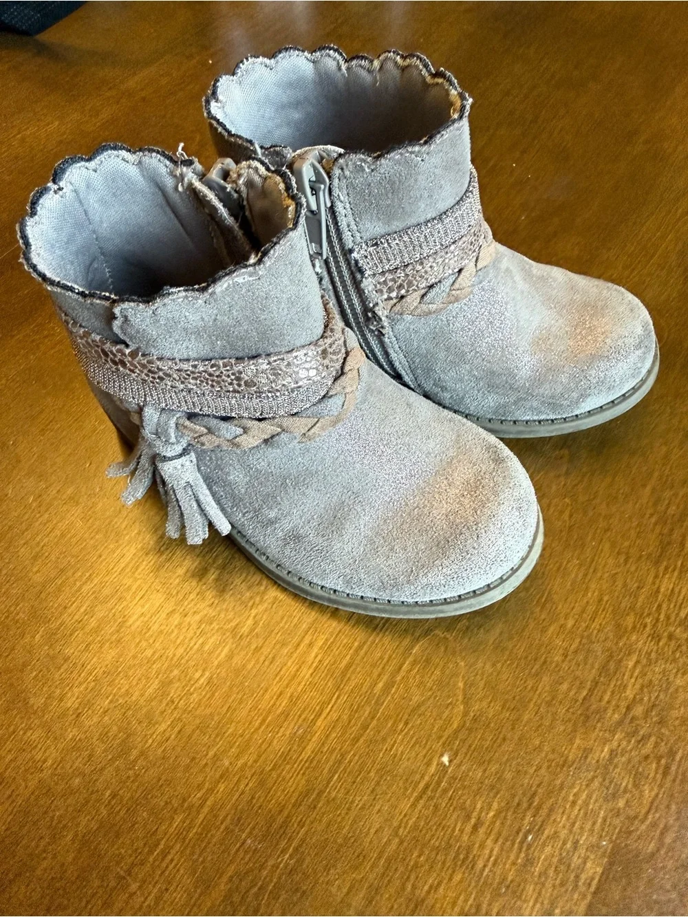 Crown Vintage Taupe Faux Suede Kids Ankle Boots with Braided Tassel Detail